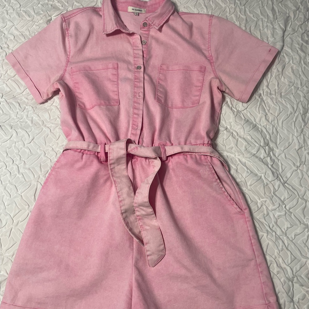 No Comment Women's Pink Jean Short Romper